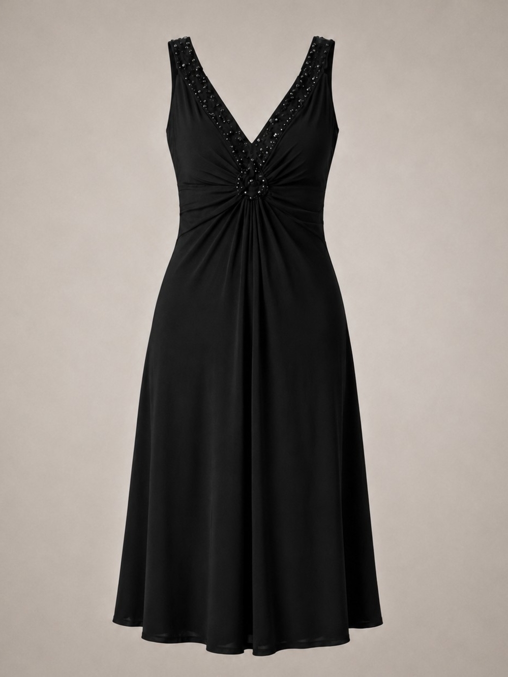 Jessica Howard 14 Black Beaded Sequin Empire Waist Midi Formal Cocktail Romance
